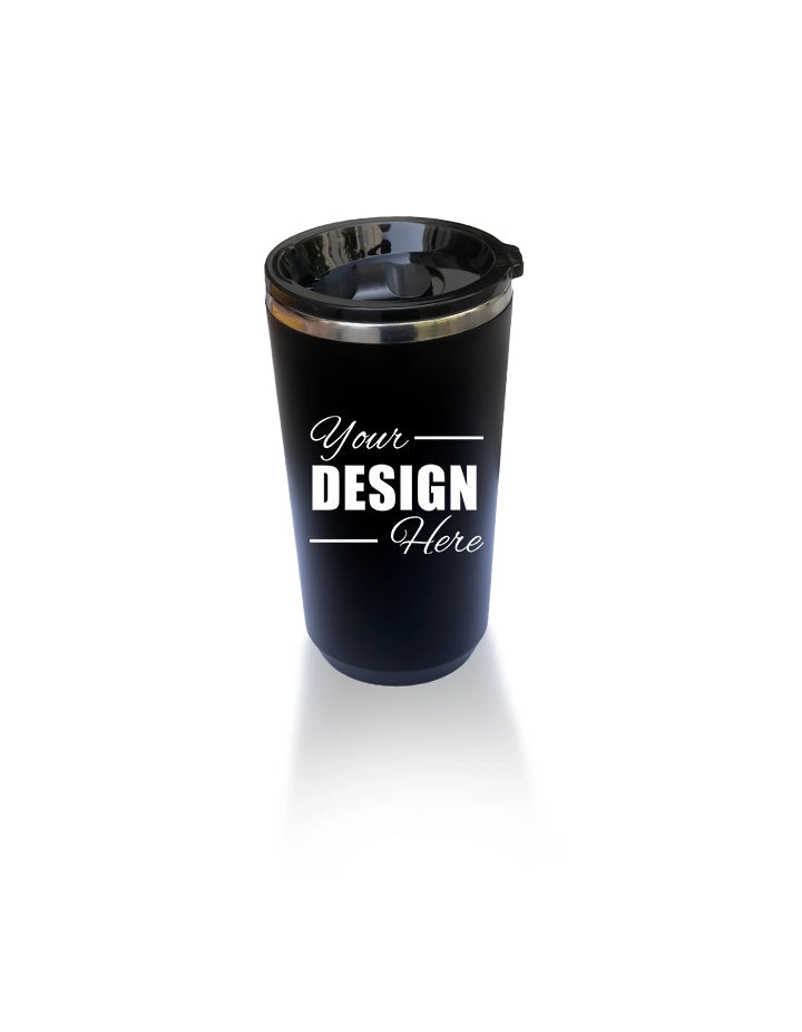 Black Travel Coffee Mug with Lid – 450ml Stainless Steel Insulated Reusable Tumbler for Hot & Cold Drinks